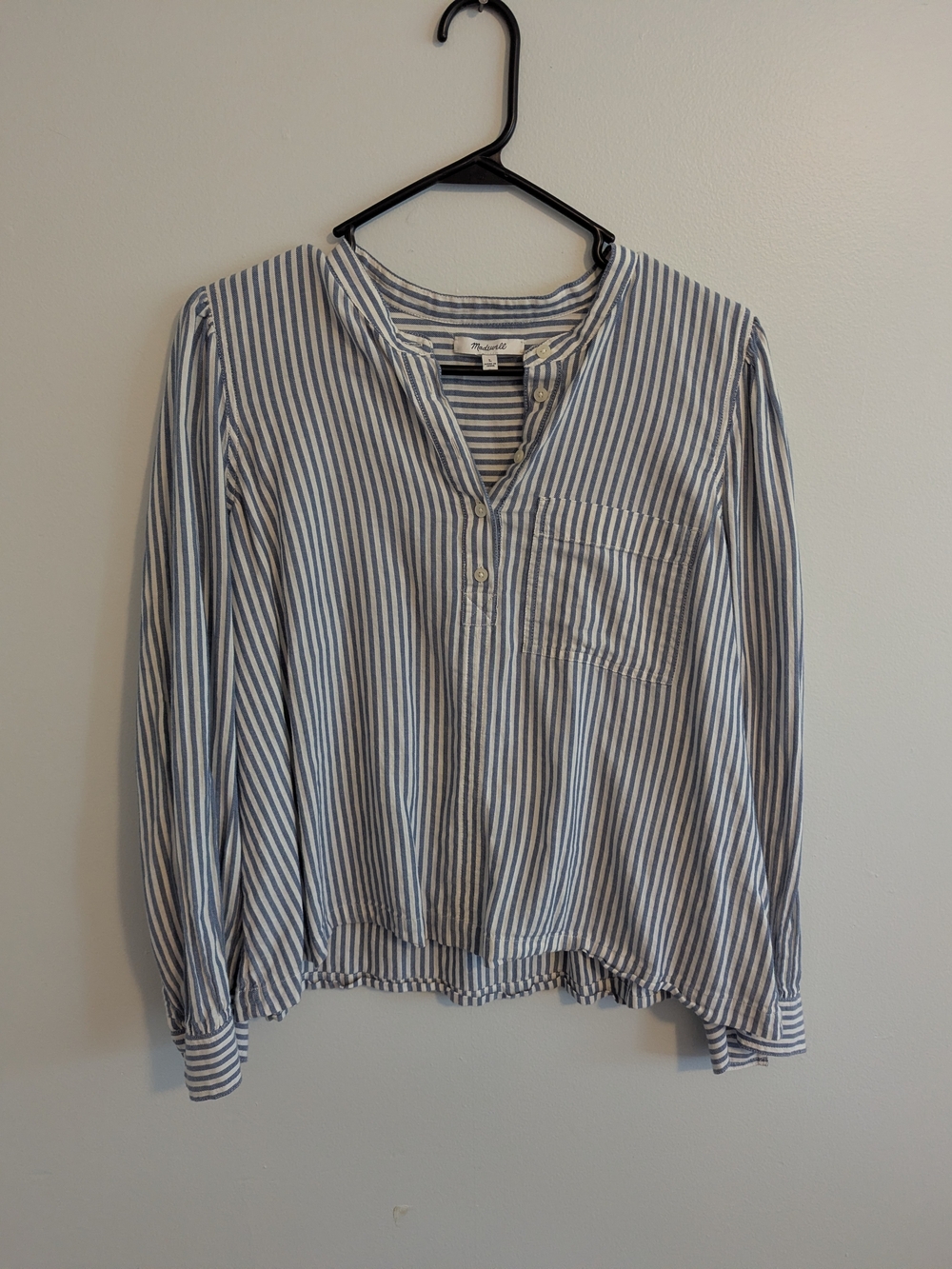 Madewell Blue and White Striped Button-Front Blouse